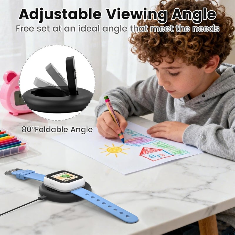 SimpleThings Compatible with SyncUP Kids Watch 1 Charger Stand Dock, for T-Mobile Sync UP Kids Watch Power Base with 3.3 Feet Charger Cable (NOT for Sync UP Kids Watch 2) (Foldable Black) - Image 3